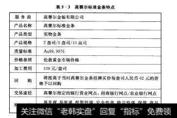 表5-3高赛尔标准金条特点