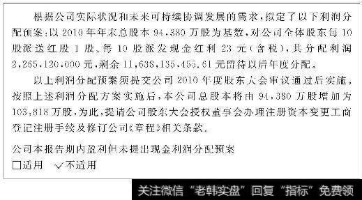贵州茅台（600519）2010年年报中的分配预案