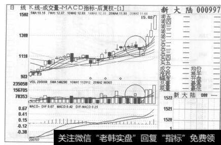 图119新大陆2007年7月17日至2007年9月3日的日K线图