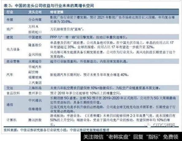 中国的龙头公司收益与行业未来的高增长空间
