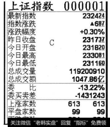 上证指数分时图中的大盘指标区(C区)截图