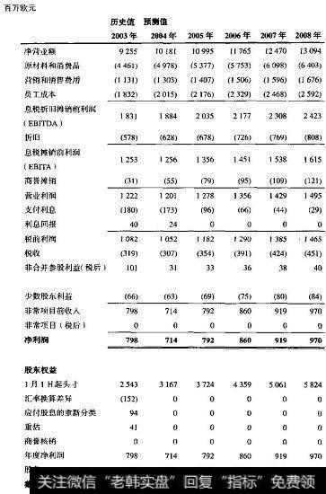 喜力：预测损益表