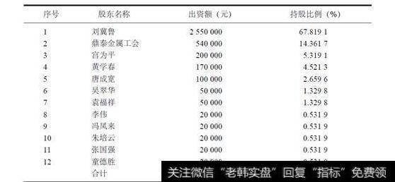 表12-1鼎泰科技股东出资额及持股比例