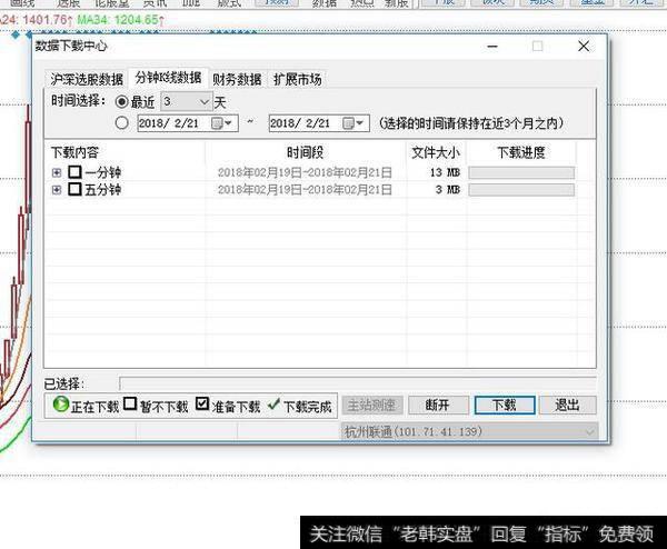 数据下载中心页面中分钟k线数据菜单