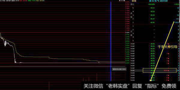 尾盘，庄家继续用两个千手大单引导市场投资者，试图引诱他们去跌停板吃货