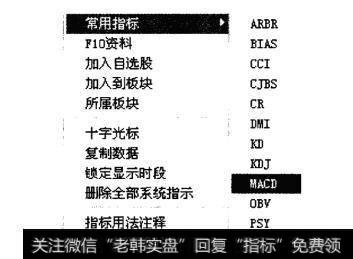 副图窗口选择MACD指标示意图