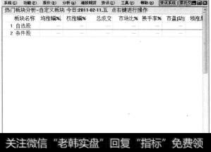 通过【自定义板块】菜单可以打开自定义板块股票信息界面。