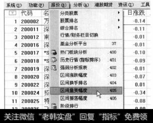 打开通达信软件，选择【报价】【区间量变幅度】菜单命令。