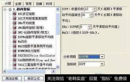 右键点击【MACD】，点击【技术指标】，把分析周期设置为【60分钟】，再点击【确认】。