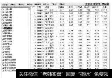 单击【股票】按钮，切换到【股票】界面。选择【深沪B股】选项，并在右侧双击选择个股