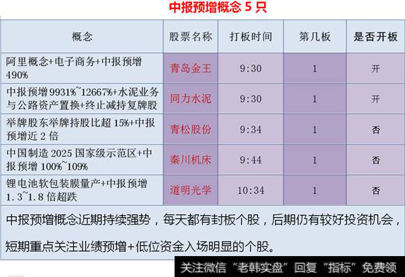 中报预增概念