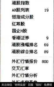“港股”菜单的子菜单项