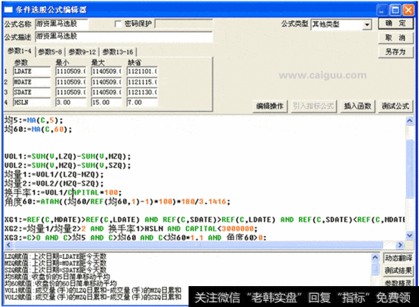 （图示： 游资黑马选股公式截图）