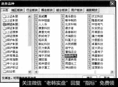 弹出【选择品种】对话框。在【分类】选项卡中选择股票类型【深证A股】，并在右侧的窗格中选择具体的股票品种【森源电气】。