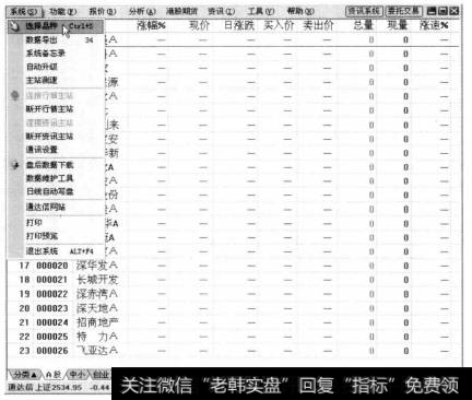 打开通达信软件，选择【系统】【选择品种】菜单命令。