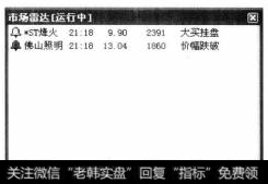 此时通达信软件的右下角将会弹出【市场雷达[运行中]】对话框，在其中可以查看相应的股票信息。