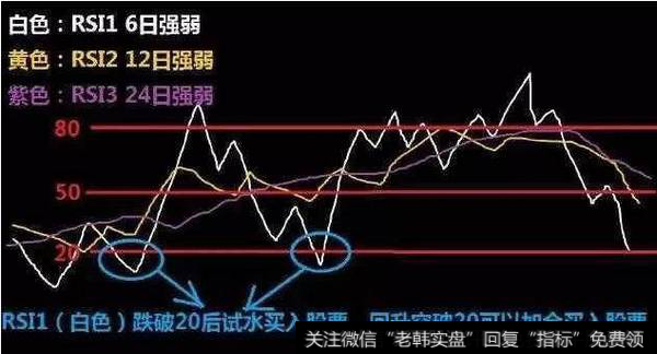 RSI1（白色线）跌破了20