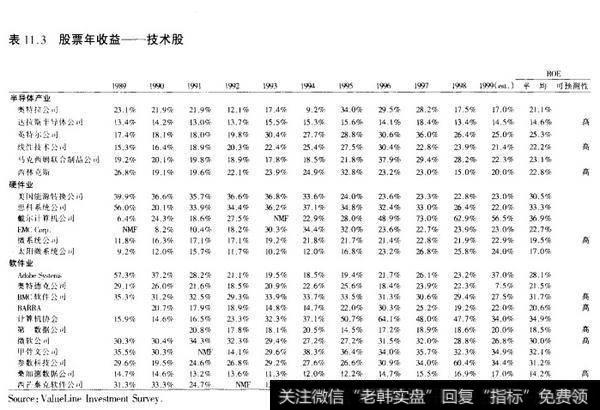 表11.3股票年收益——技术股