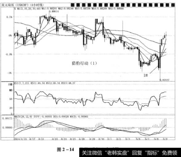 图2-14美元/瑞郎4小时图