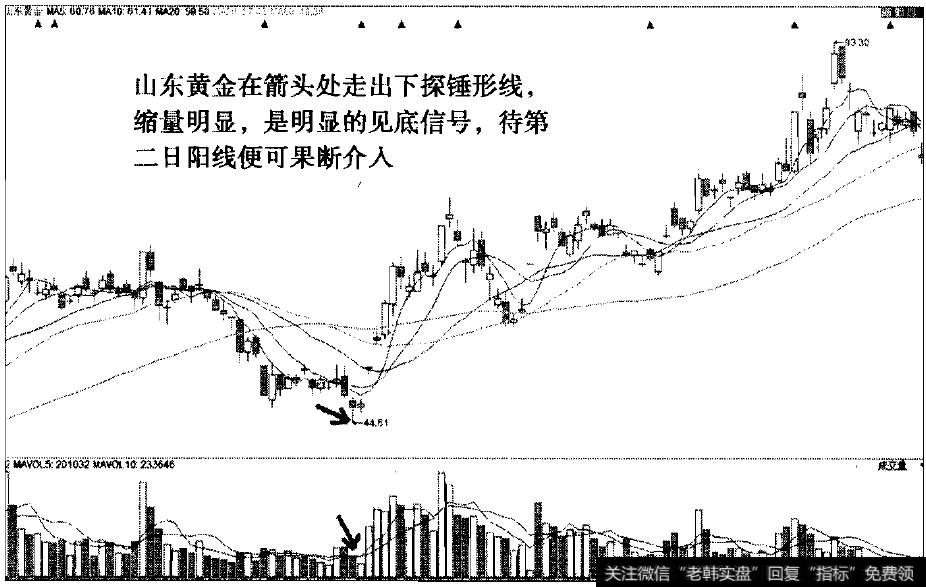 缩量锤形线之山东黄金