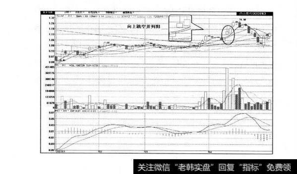 图2-25 向上跳空并列阳、向下跳空并列阳及其市场特性