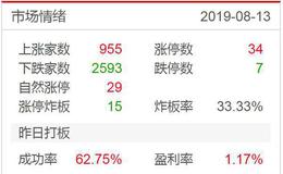 涨停板复盘：趋势股发散到医药板块；kcb成交额200亿以下2019.8.13