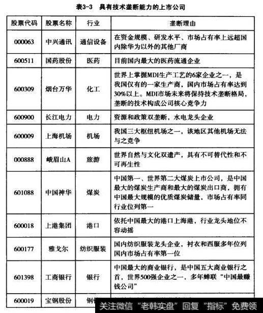 具有技术垄断能力的上市公司