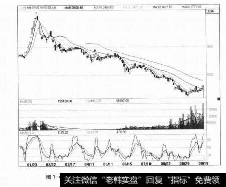 图1-4白糖在2006年1月初的上涨及随后跌至8月的下跌行情