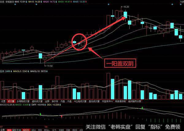 安妮股份的历史走势中的一阳盖双阴K线形态走势