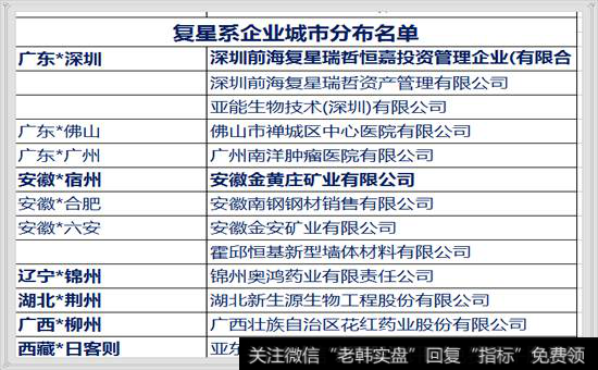 复星企业城市分布名单 4