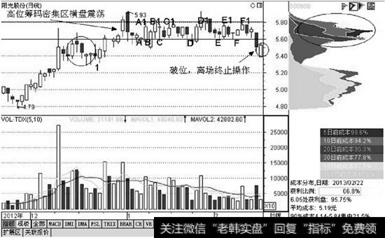 阳光股份创出新高时的筹码分布图