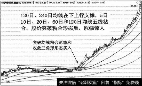 120日、240日均线向上支撑，突破粘合形态后涨幅惊人